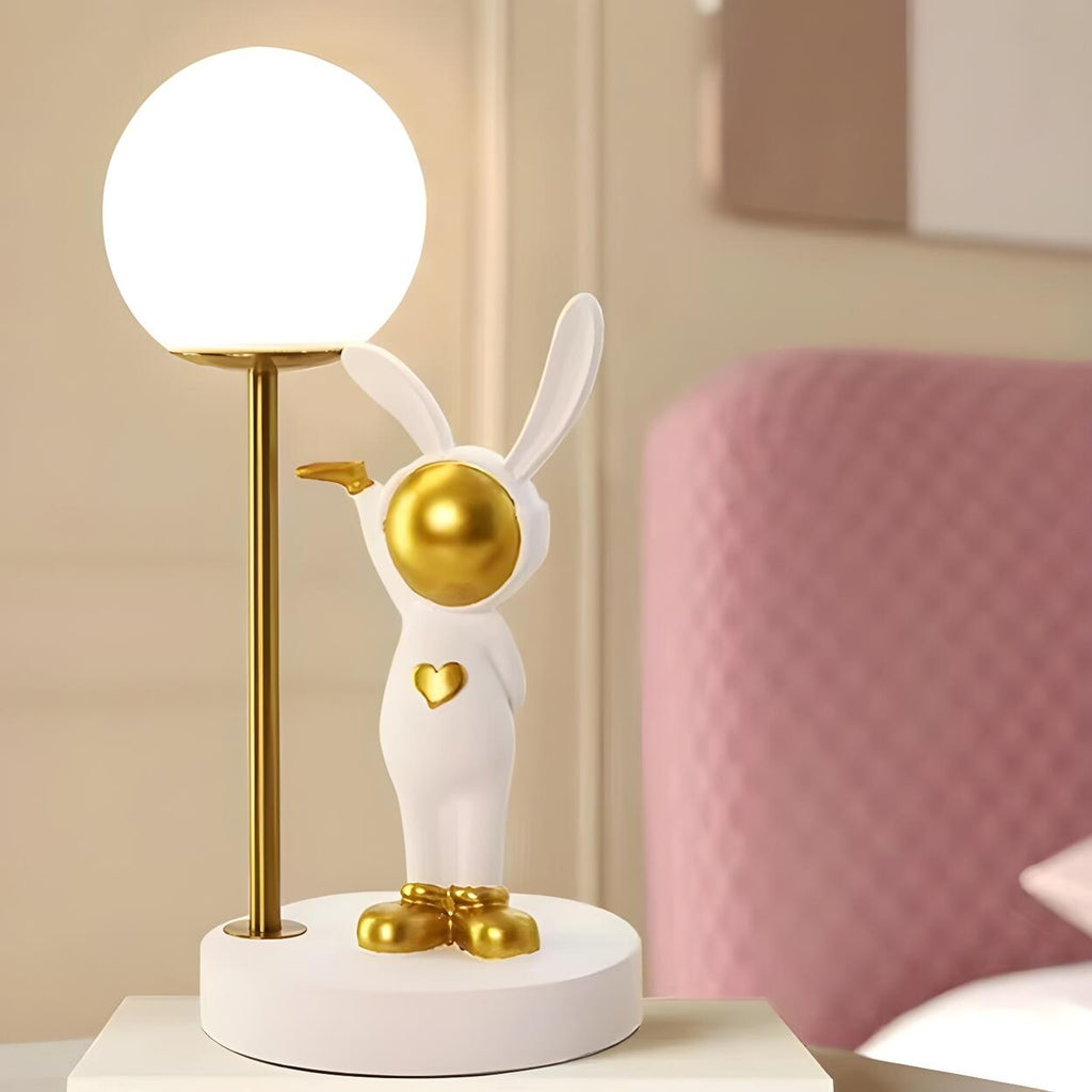 Nyckfull Bunny Globe-bordslampa med glasskärm och metallfot