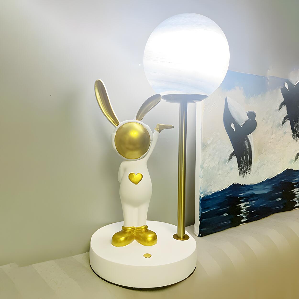 Nyckfull Bunny Globe-bordslampa med glasskärm och metallfot