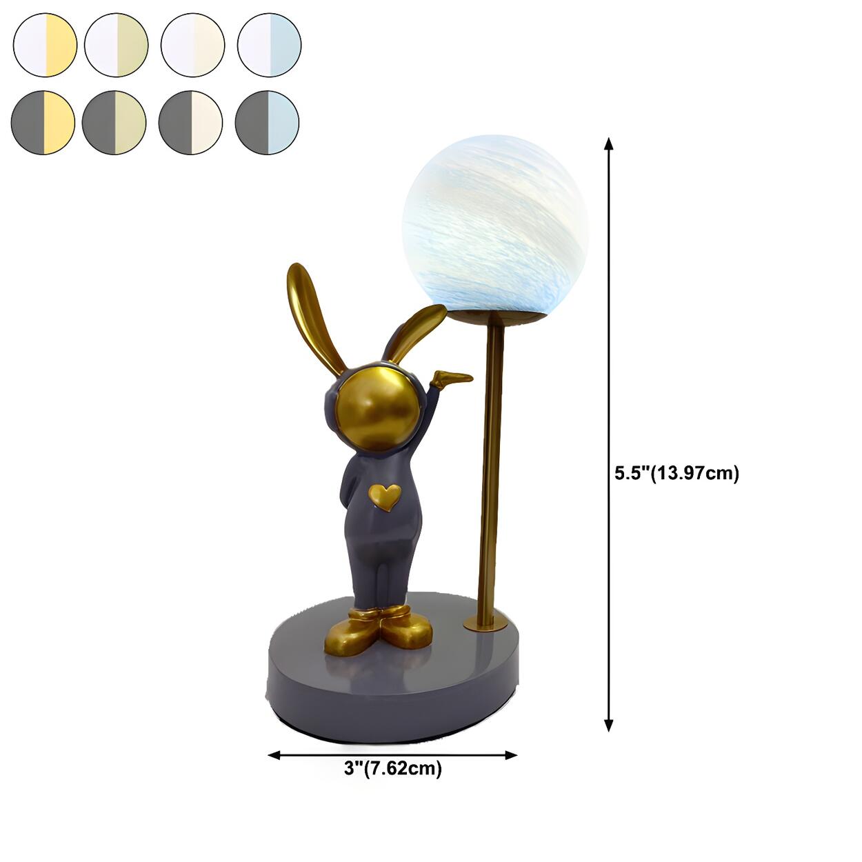 Nyckfull Bunny Globe-bordslampa med glasskärm och metallfot