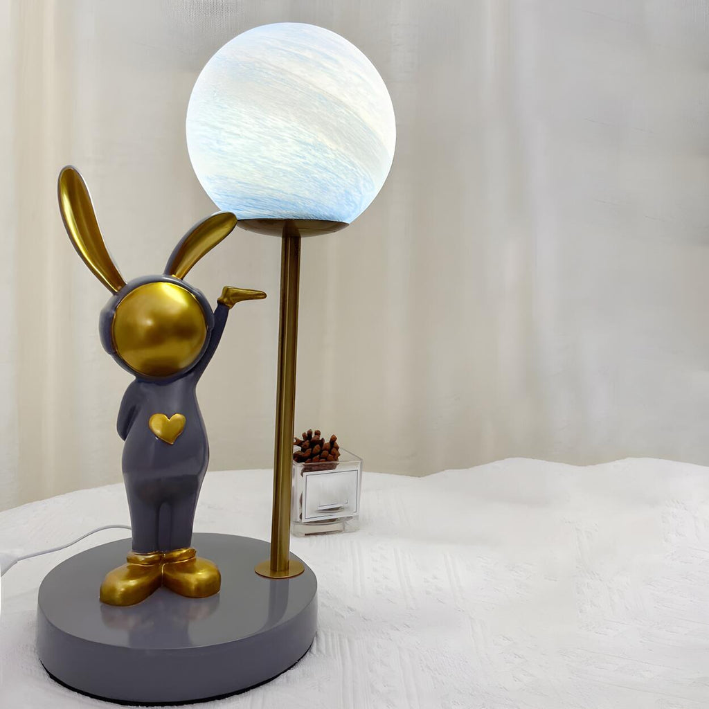 Nyckfull Bunny Globe-bordslampa med glasskärm och metallfot