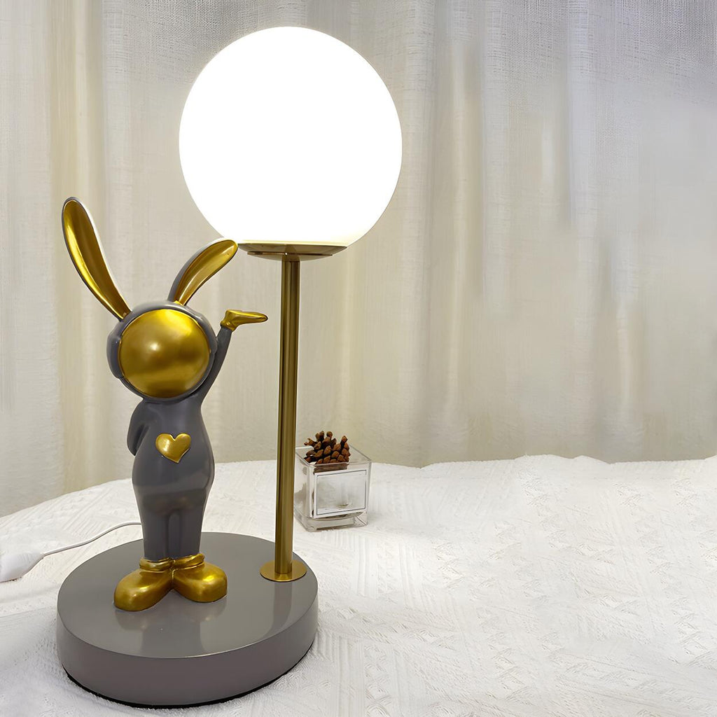 Nyckfull Bunny Globe-bordslampa med glasskärm och metallfot