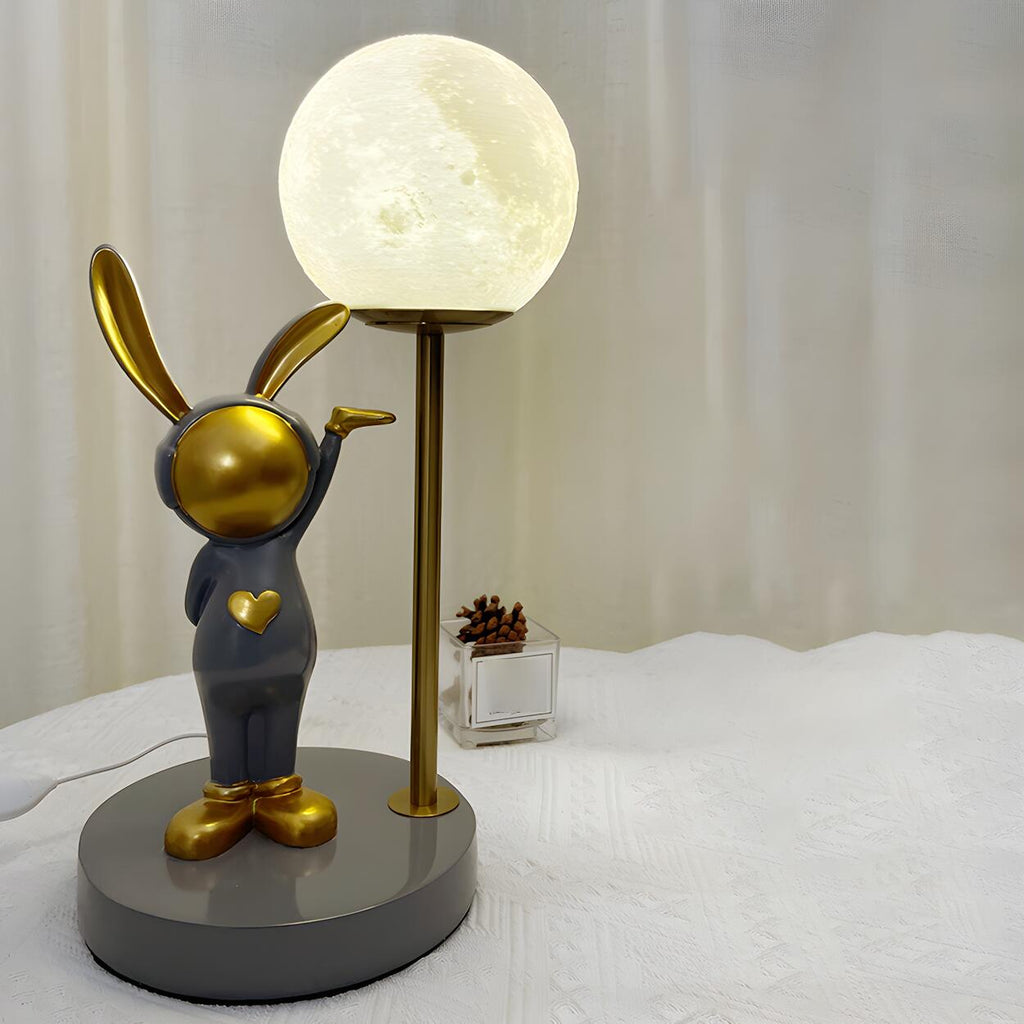 Nyckfull Bunny Globe-bordslampa med glasskärm och metallfot