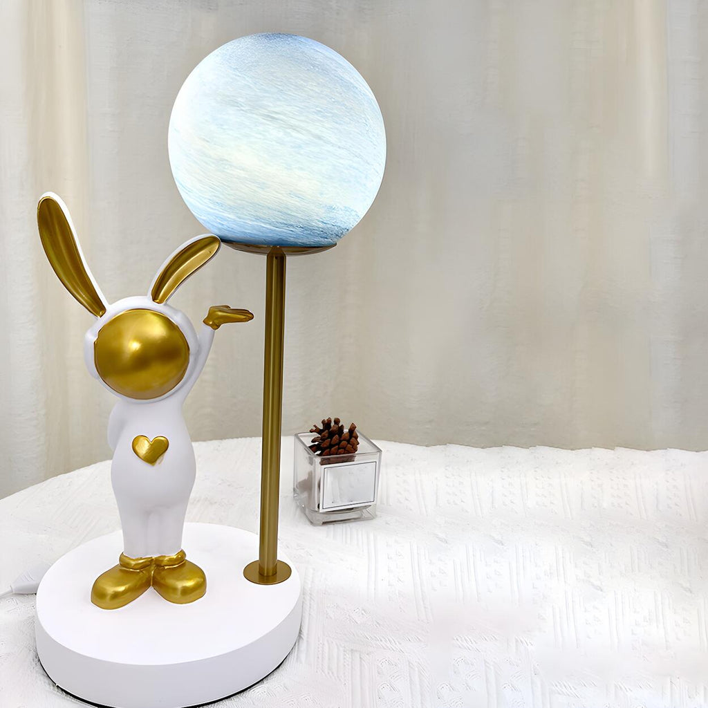 Nyckfull Bunny Globe-bordslampa med glasskärm och metallfot