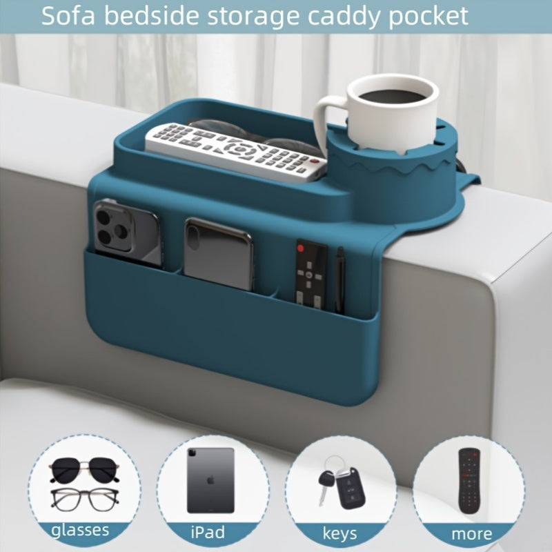 Armstödsorganisatör med mugghållare i soffa – Soffhållare för snacks, drycker och fjärrförvaring