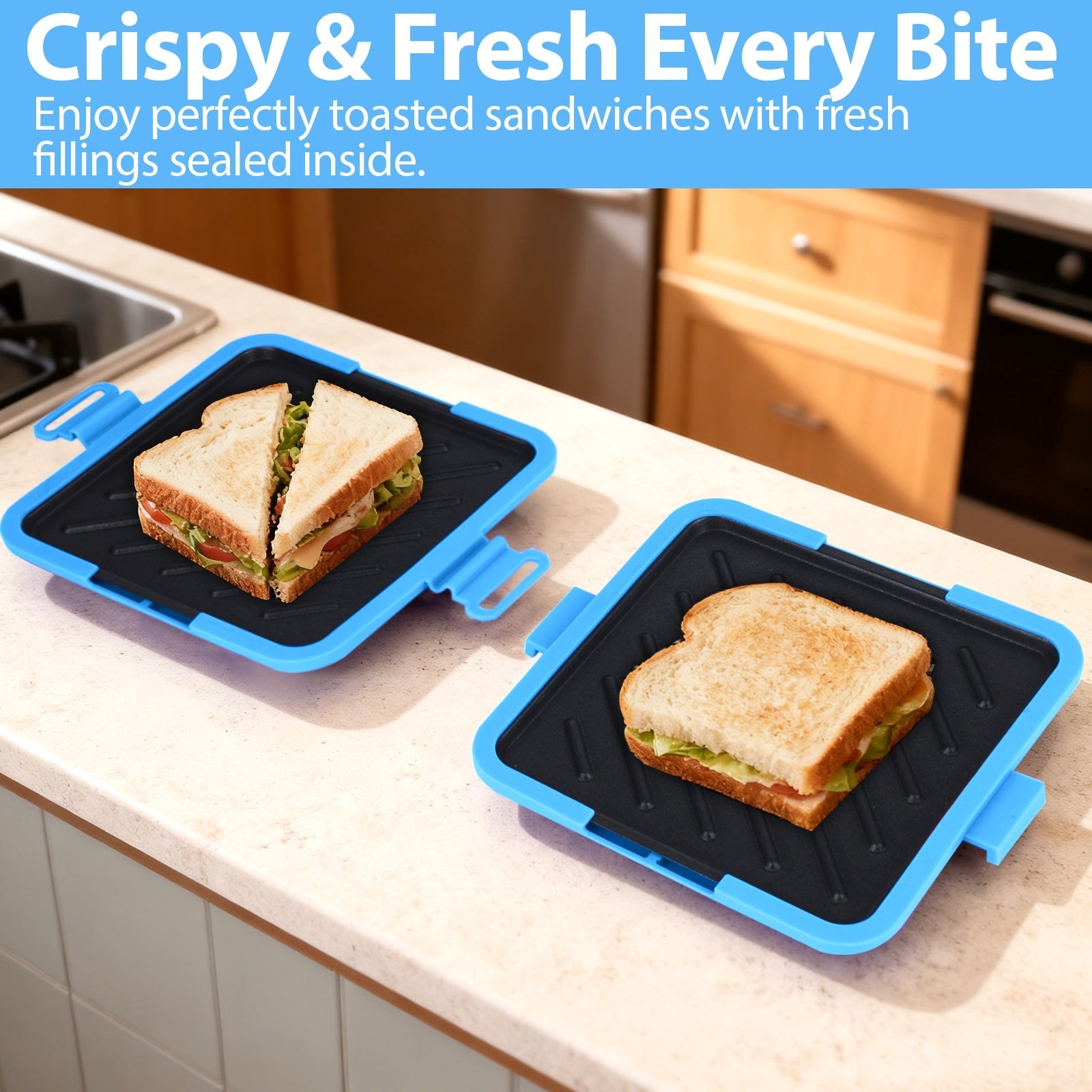 Snabbvärmande mikrovågsugnspress med avtagbara nonstick-plattor