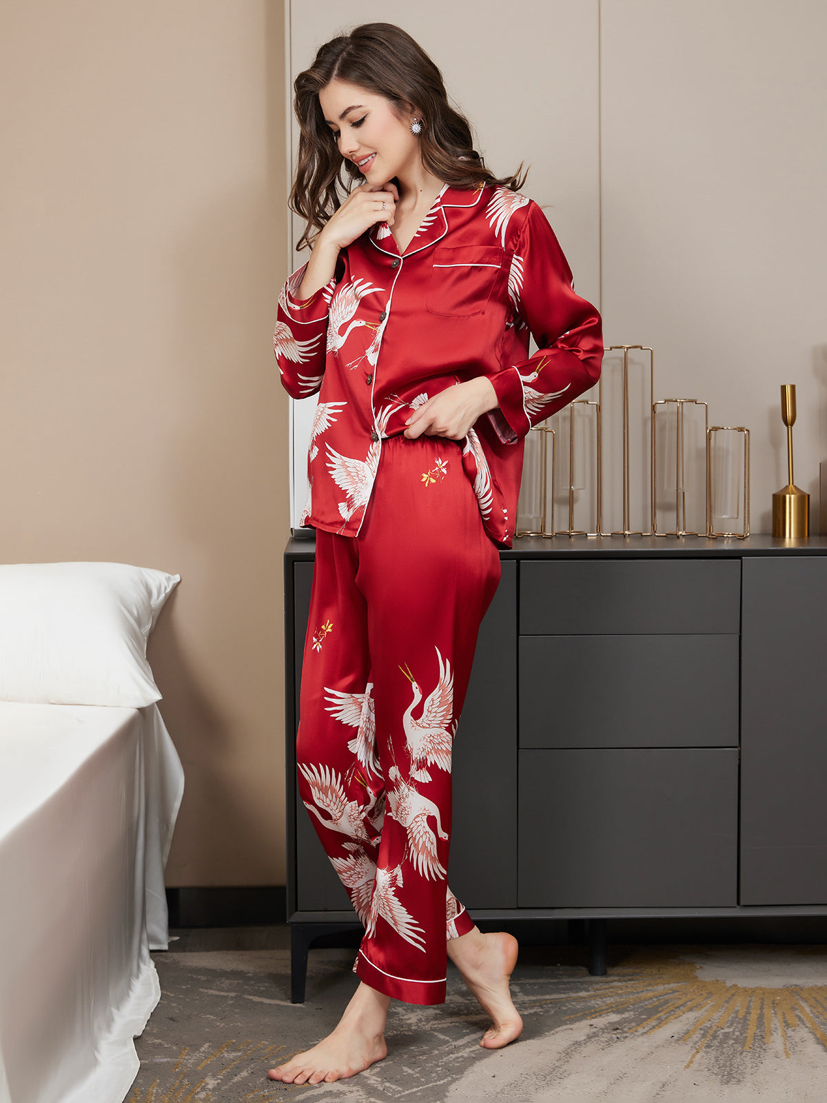 Mariska - Luxe Zijden Pyjama Set met Print