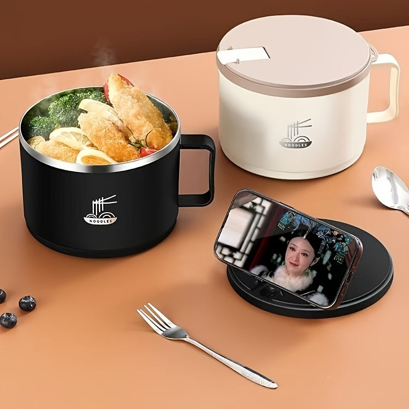 Rostfritt stål Ramen & Soppskål med lock - 1,3L Bärbar Nudelkopp med Sil