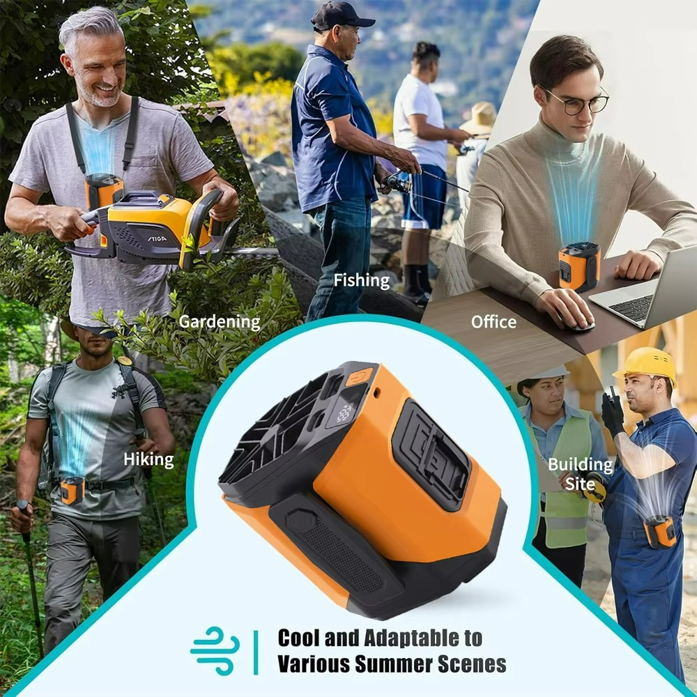 Bärbar midjefläkt – Handsfree-kylning med inbyggd powerbank och LED-ficklampa