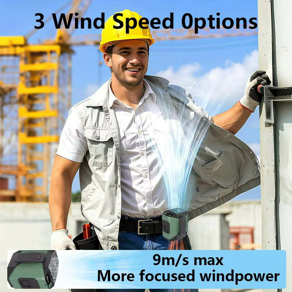 Uppladdningsbar midjefläkt med inbyggd powerbank och LED-ficklampa — Handsfree-kylning