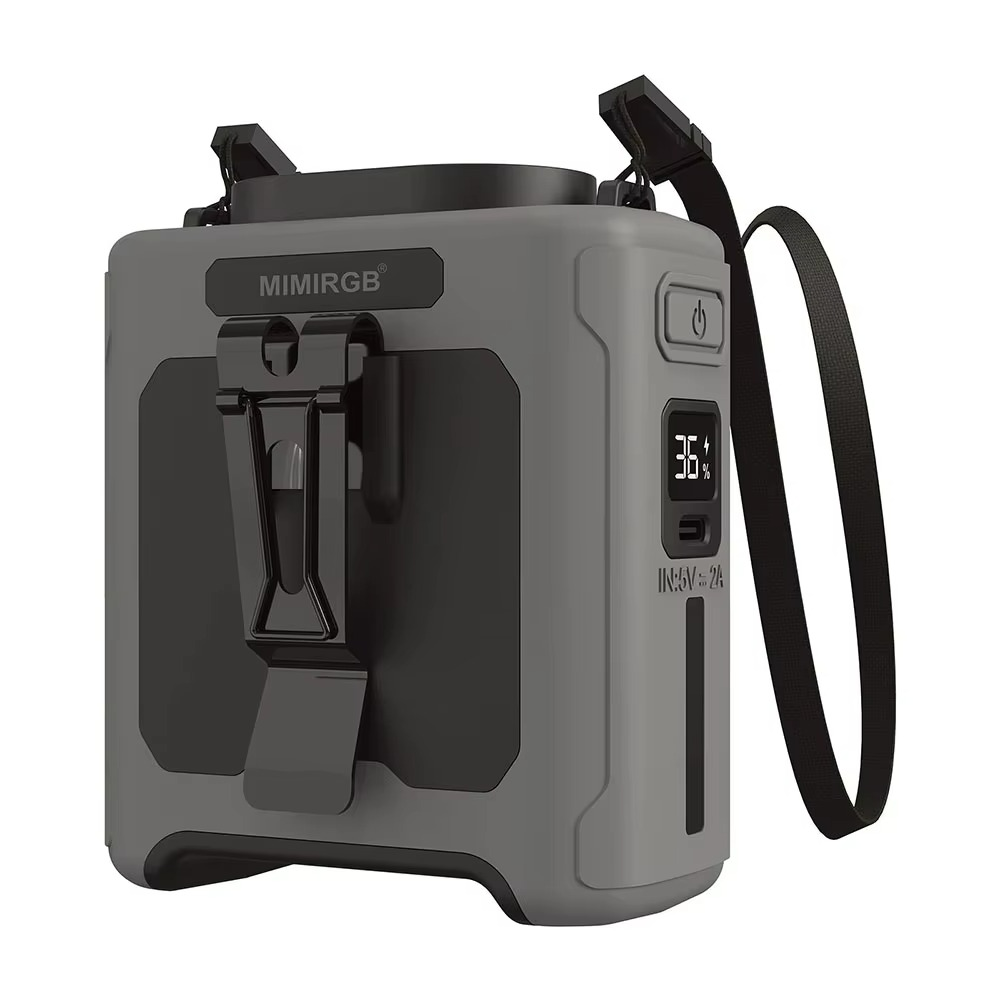 Uppladdningsbar midjefläkt med inbyggd powerbank och LED-ficklampa — Handsfree-kylning