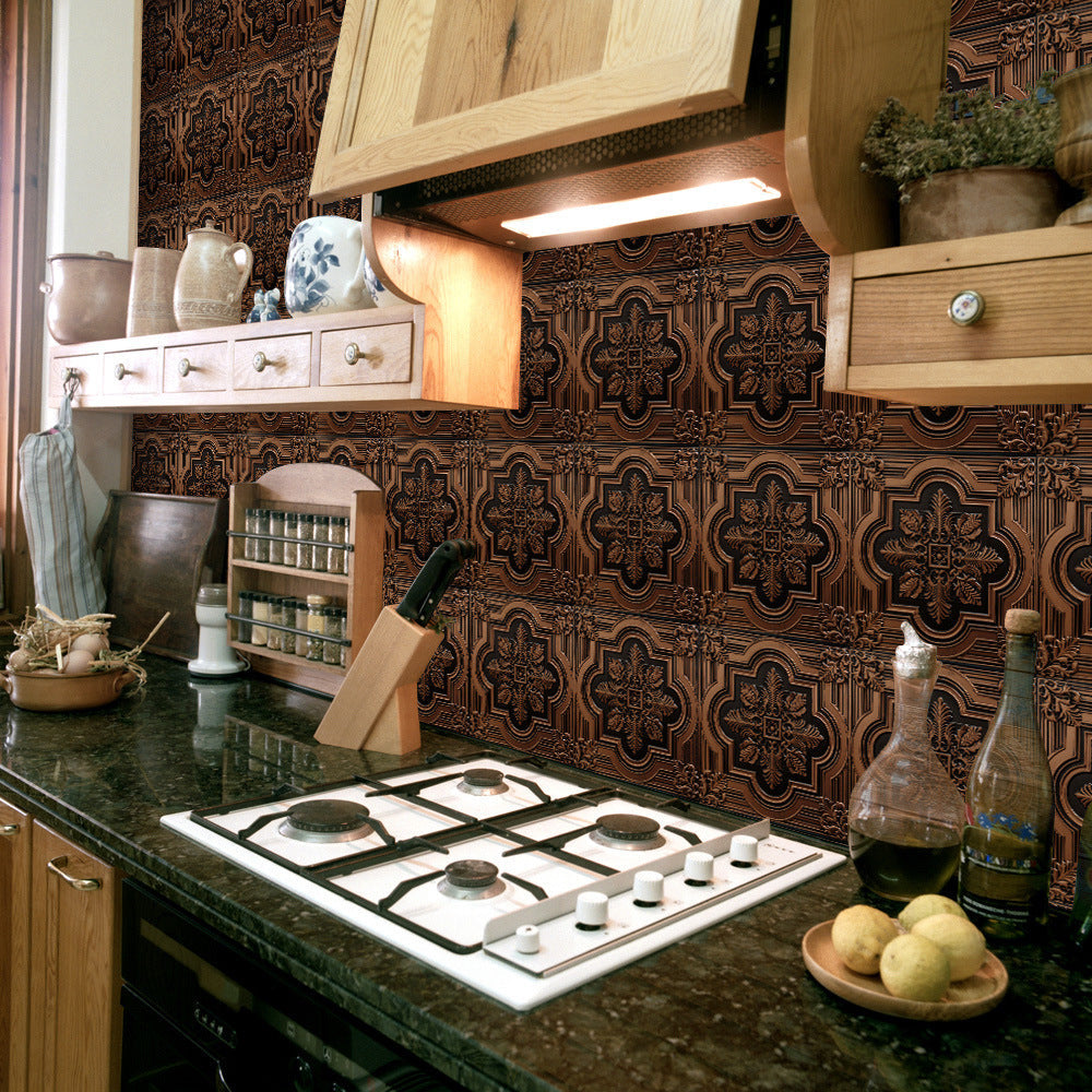 Retro Glansig Kakeltapet - Vintage Mönster Peel & Stick PVC Vägg- och Möbelbeklädnad