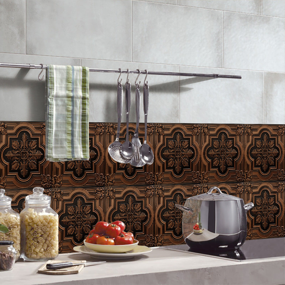 Retro Glansig Kakeltapet - Vintage Mönster Peel & Stick PVC Vägg- och Möbelbeklädnad