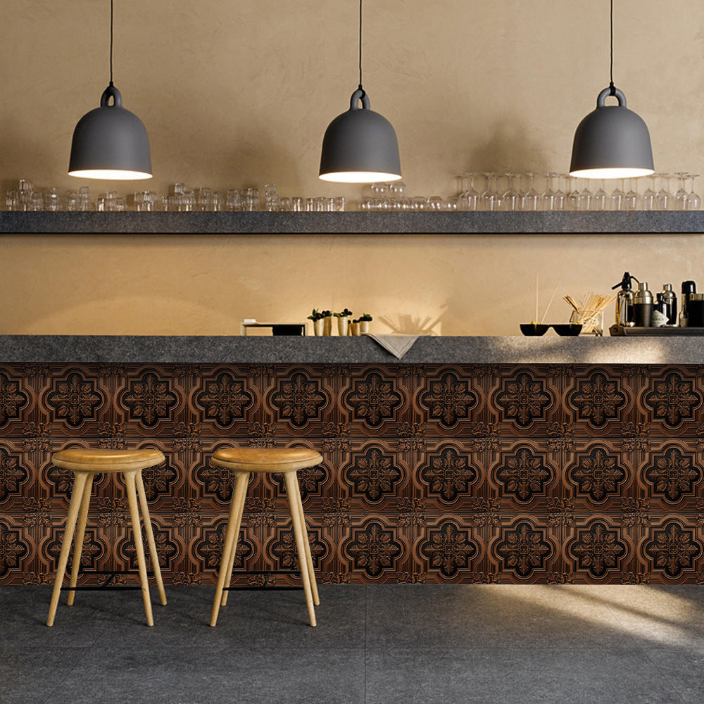 Retro Glansig Kakeltapet - Vintage Mönster Peel & Stick PVC Vägg- och Möbelbeklädnad