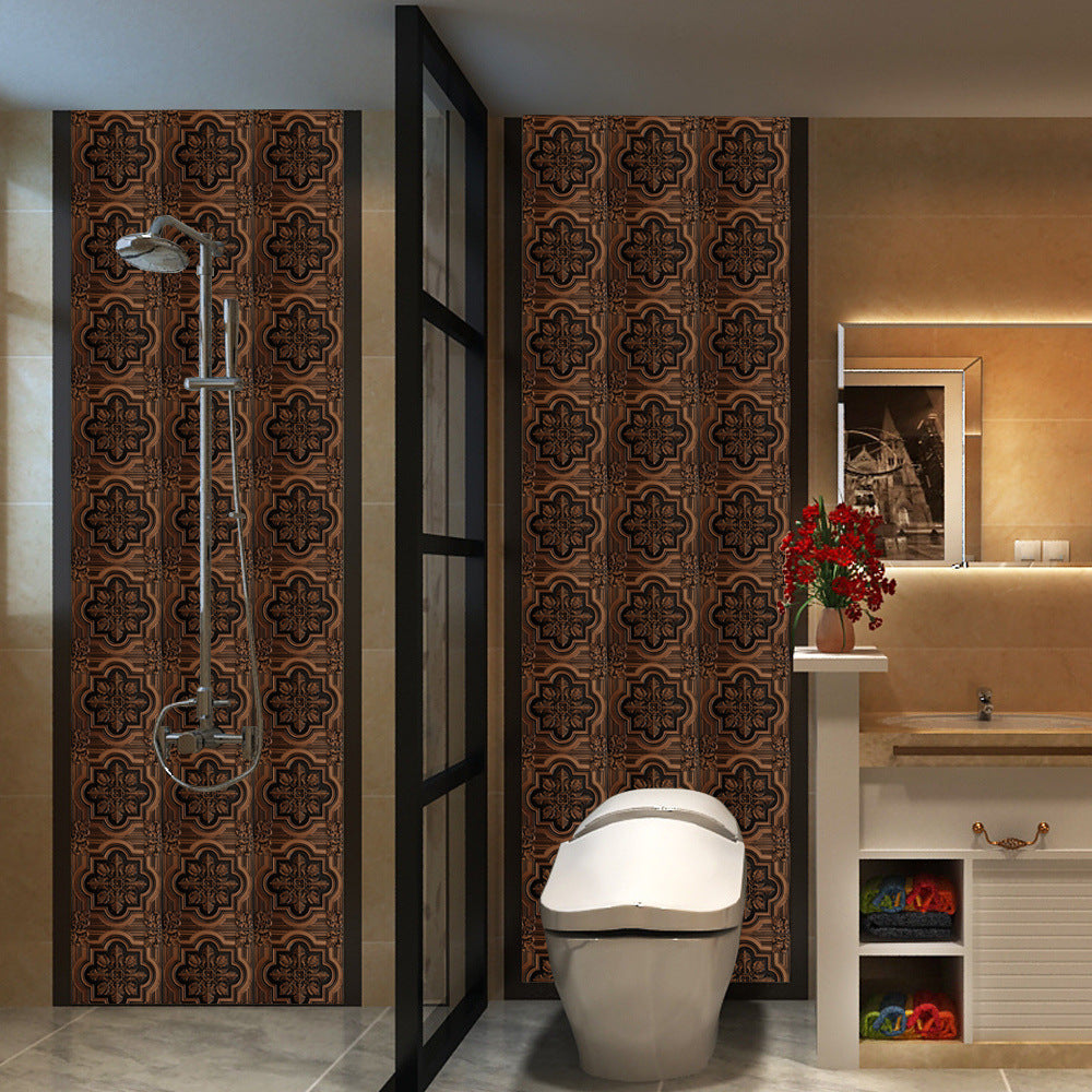 Retro Glansig Kakeltapet - Vintage Mönster Peel & Stick PVC Vägg- och Möbelbeklädnad