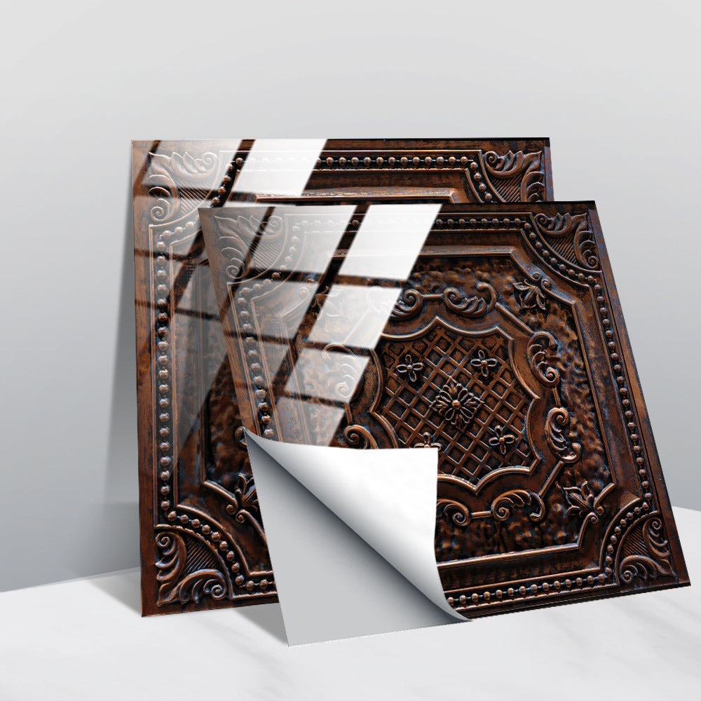 Retro Glansig Kakeltapet - Vintage Mönster Peel & Stick PVC Vägg- och Möbelbeklädnad