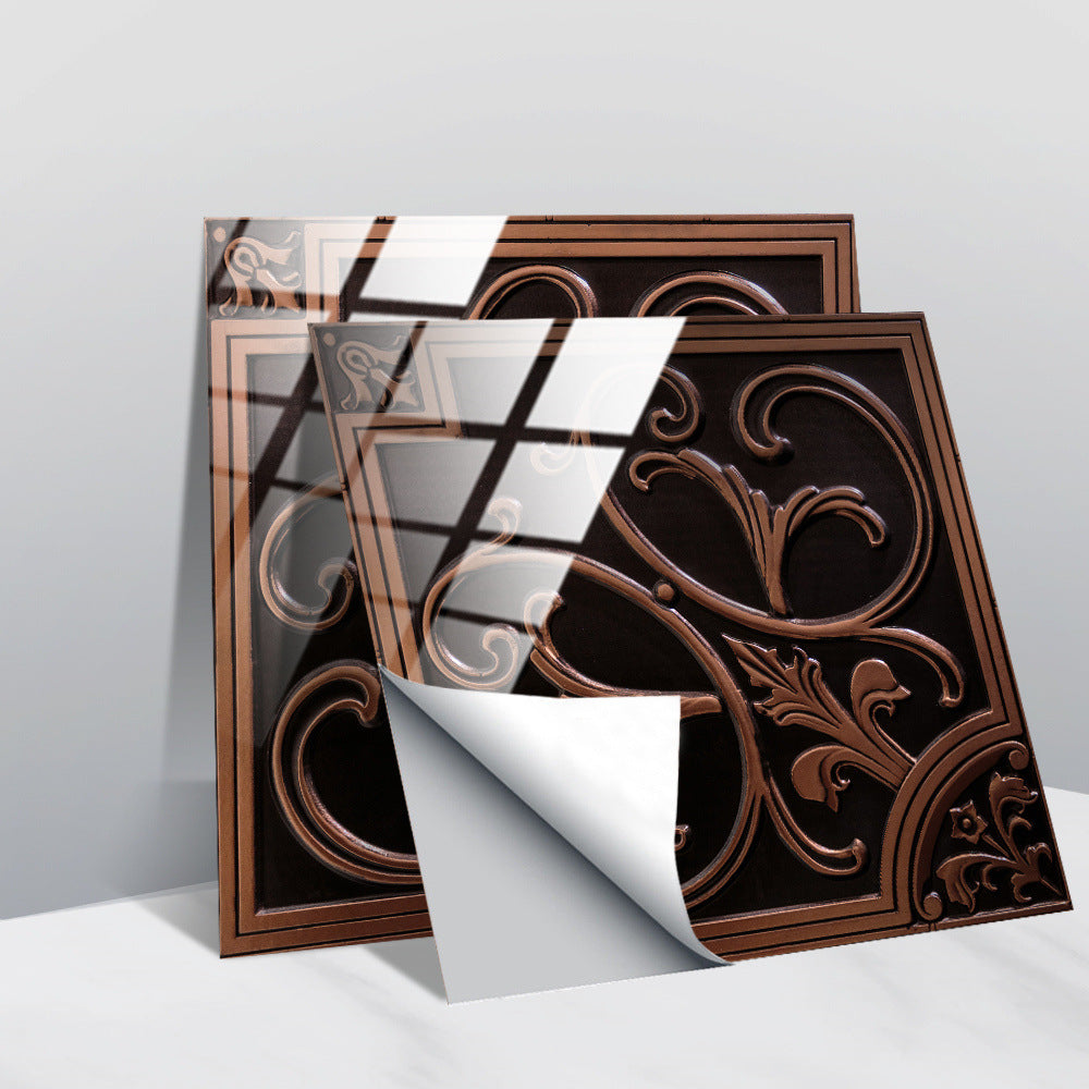 Retro Glansig Kakeltapet - Vintage Mönster Peel & Stick PVC Vägg- och Möbelbeklädnad