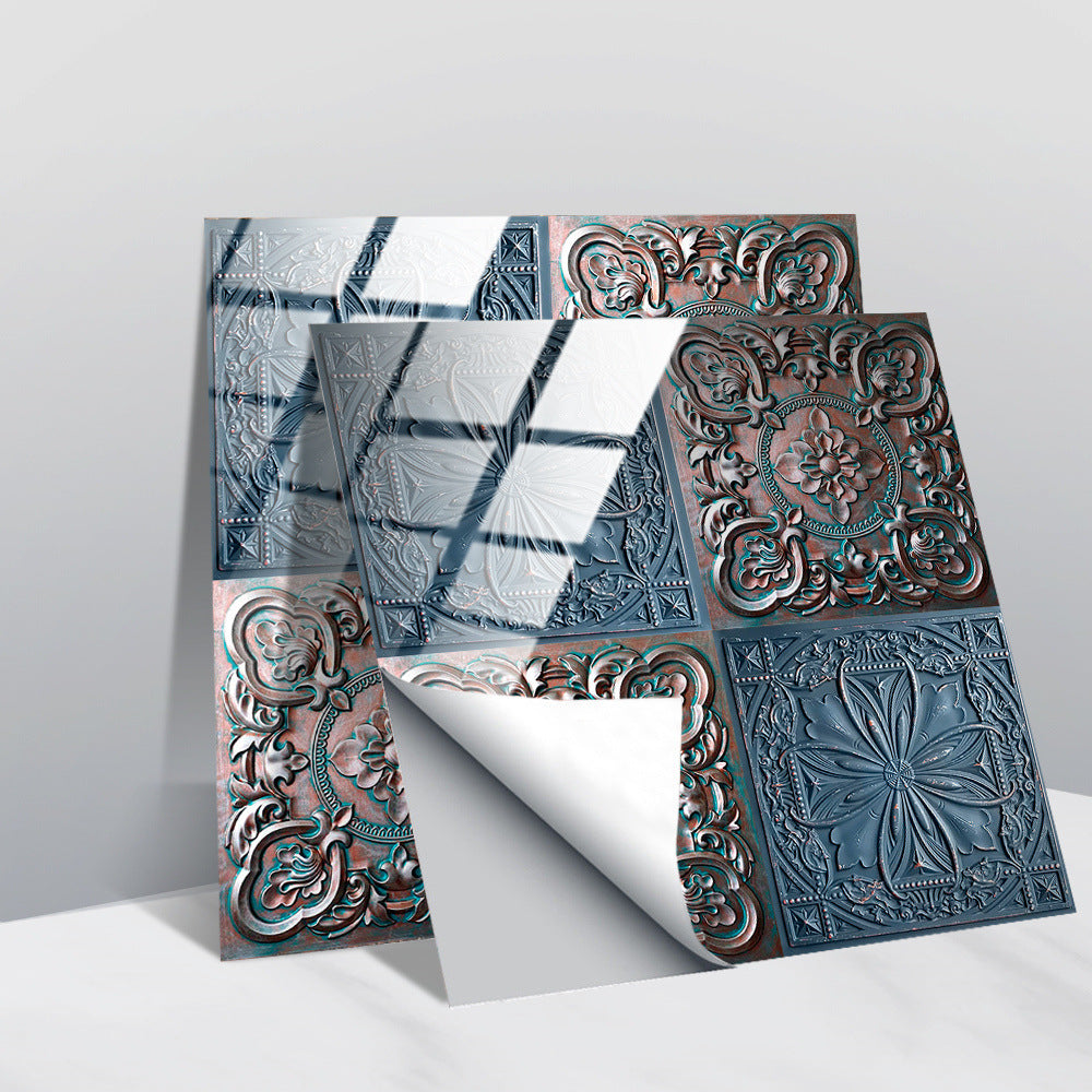 Retro Glansig Kakeltapet - Vintage Mönster Peel & Stick PVC Vägg- och Möbelbeklädnad