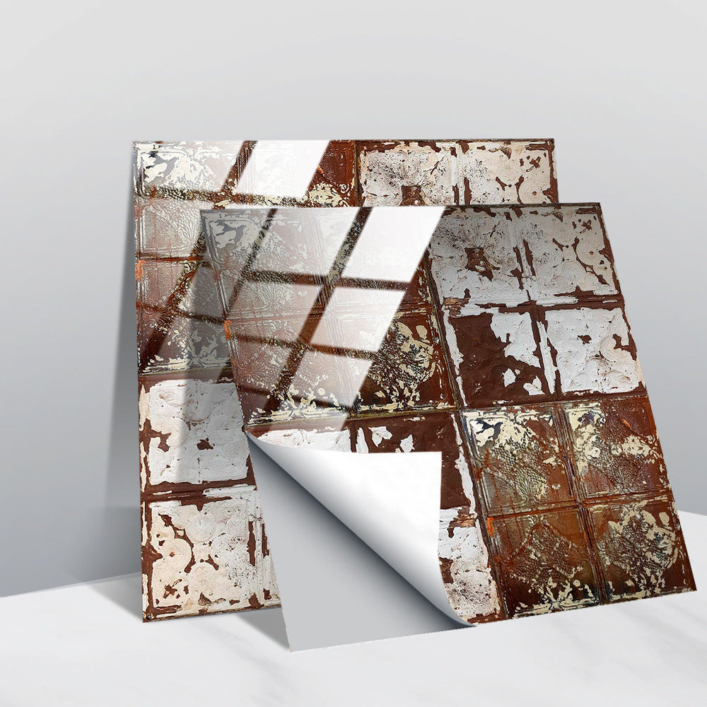 Retro Glansig Kakeltapet - Vintage Mönster Peel & Stick PVC Vägg- och Möbelbeklädnad