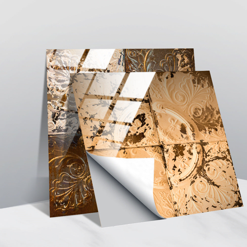 Retro Glansig Kakeltapet - Vintage Mönster Peel & Stick PVC Vägg- och Möbelbeklädnad