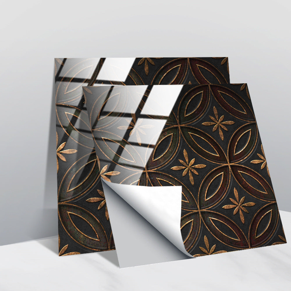 Retro Glansig Kakeltapet - Vintage Mönster Peel & Stick PVC Vägg- och Möbelbeklädnad