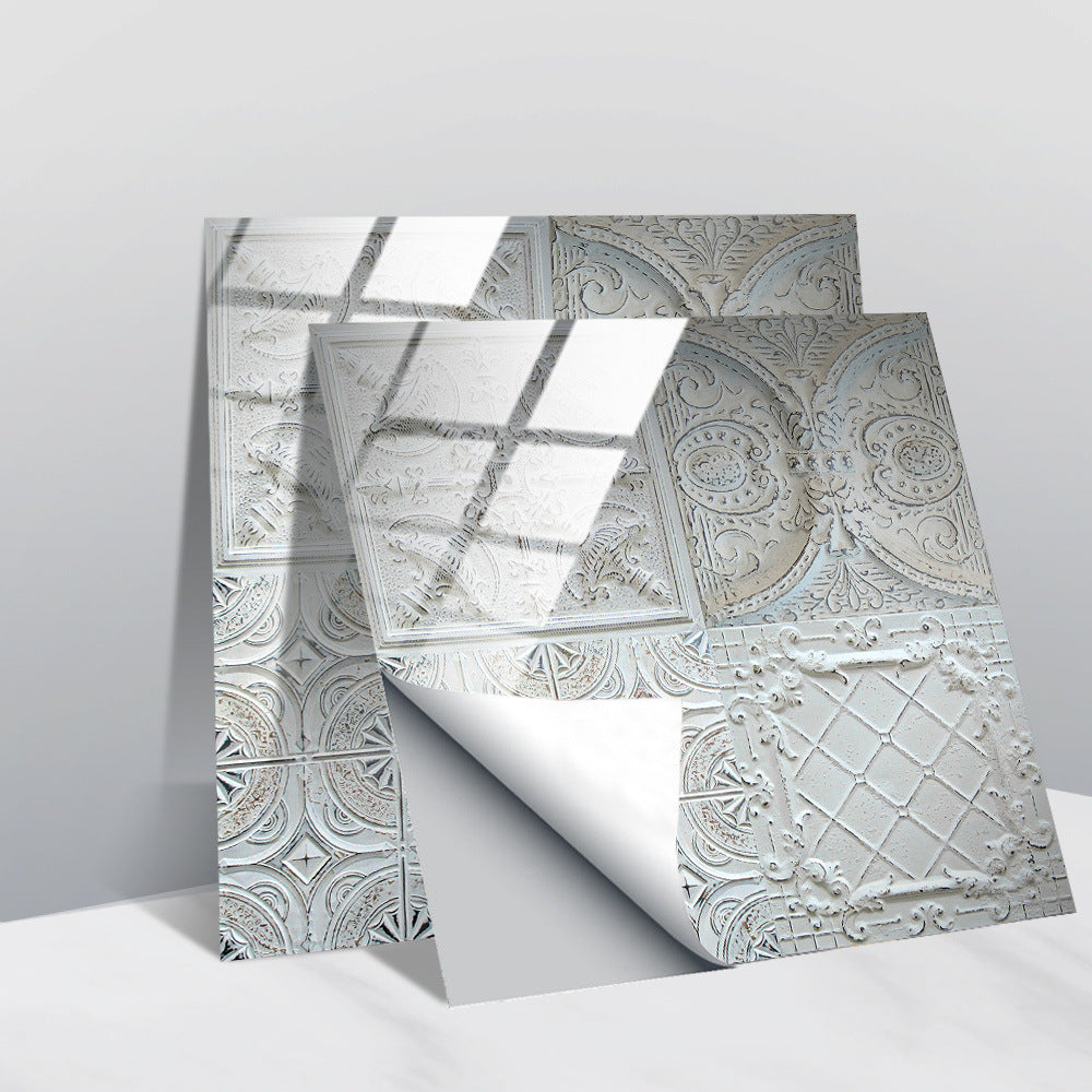 Retro Glansig Kakeltapet - Vintage Mönster Peel & Stick PVC Vägg- och Möbelbeklädnad