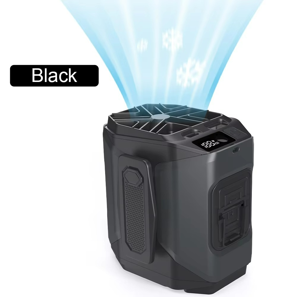 Uppladdningsbar midjefläkt med inbyggd powerbank och LED-ficklampa — Handsfree-kylning