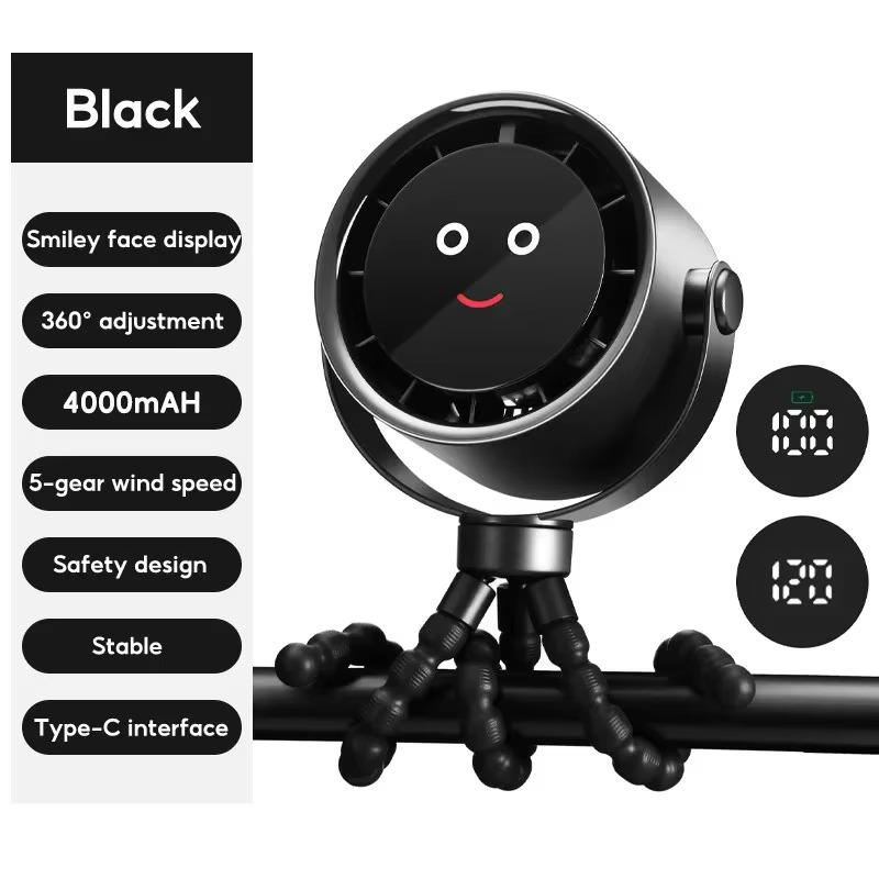 Flexibel stativ-minifläkt – USB-laddningsbar handhållen kylning med böjbara ben