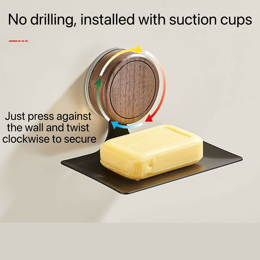 Minimalistisk tvålkopp i valnöt – Väggmonterad sugdesign med snabb dränering