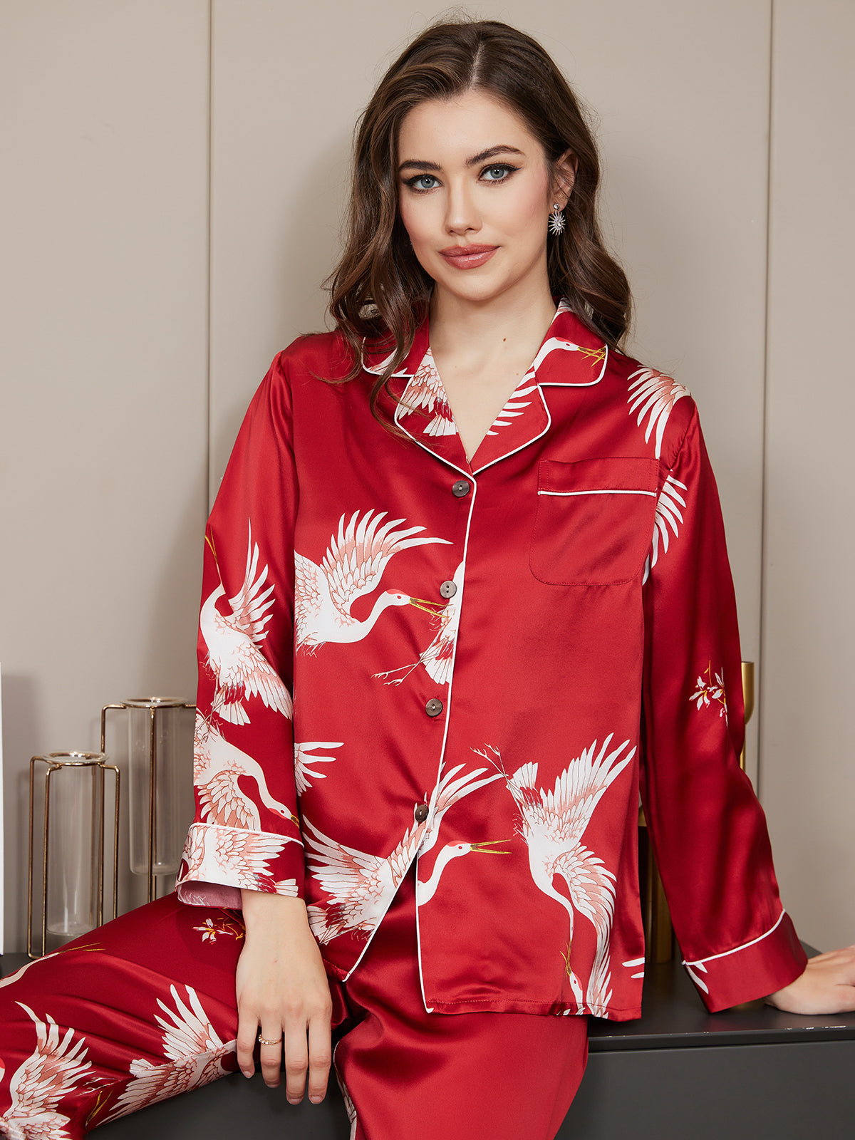 Mariska - Luxe Zijden Pyjama Set met Print