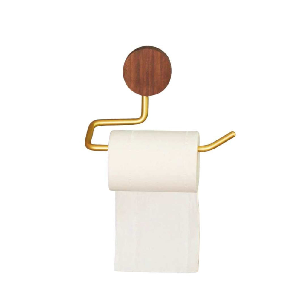 Minimalistisk vägghängd toalettrullehållare – slitstark metall med varm träfinish