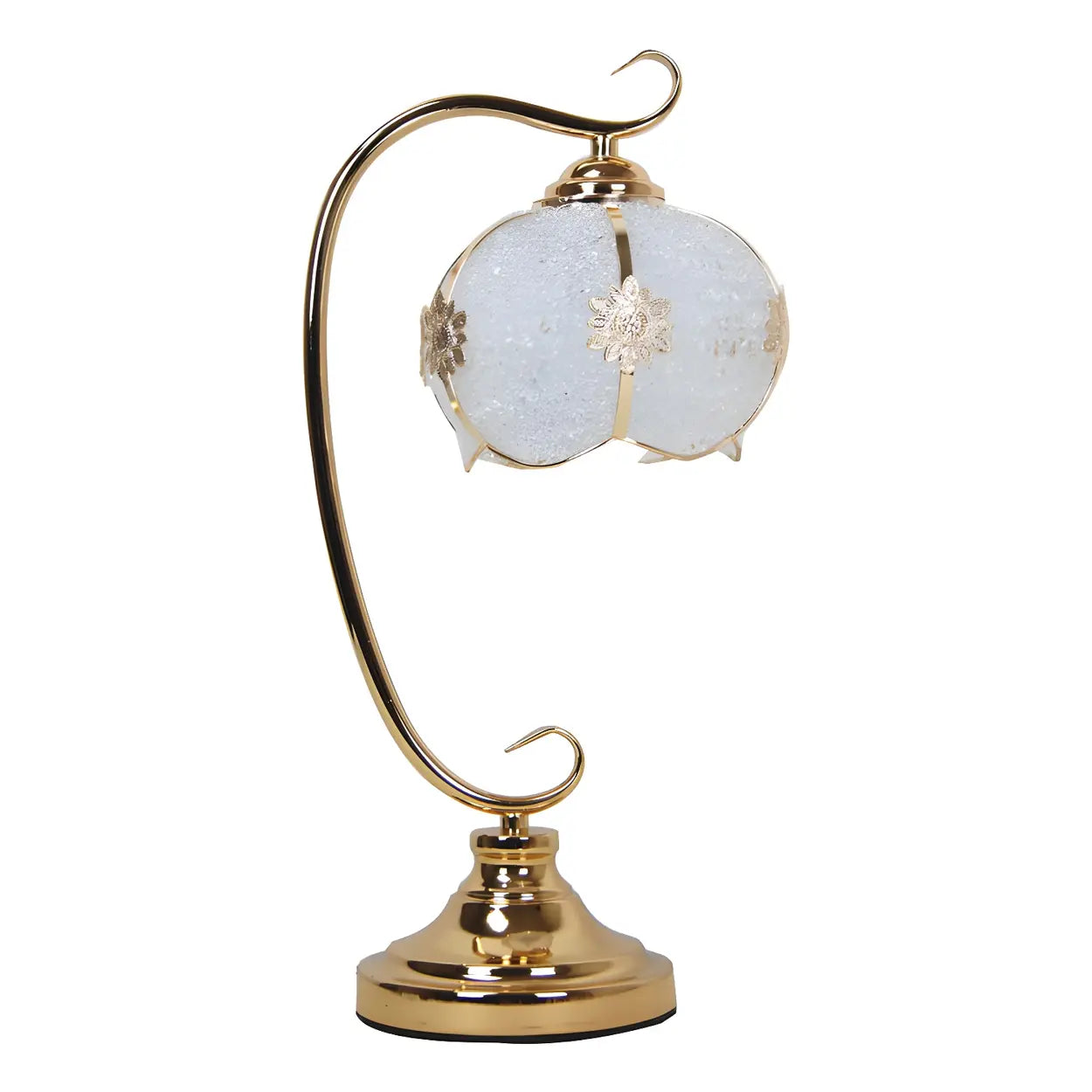 Modern böjd bordslampa i metall med kupolformad glasskärm