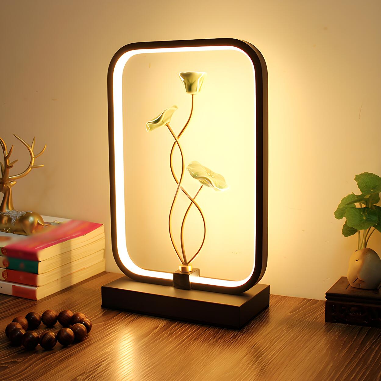 Chic Lotus-inspirerad svart metall geometrisk bordslampa