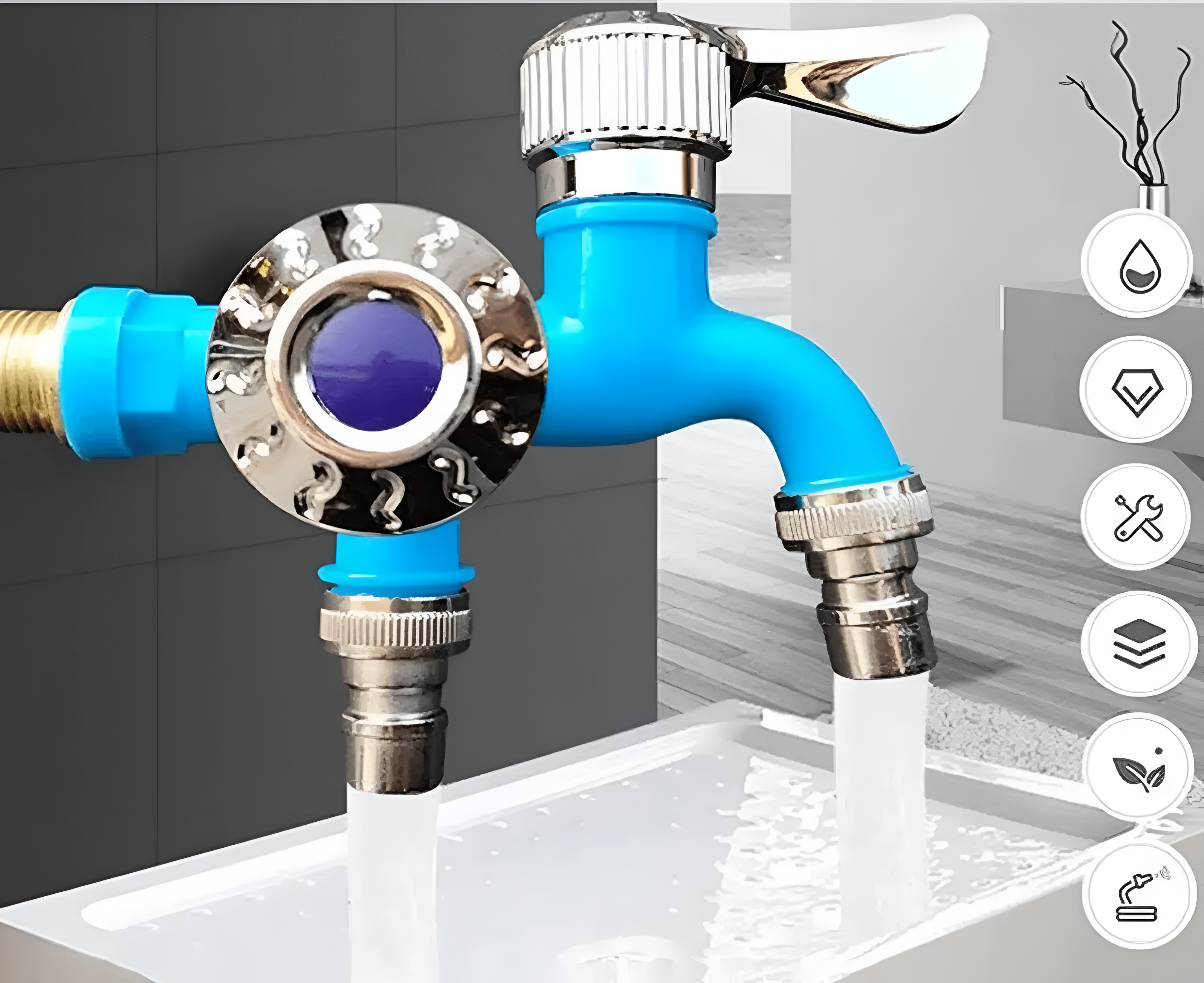 Väggblandare med dubbla utlopp – En-i-två-ut-kran för bidé och tvättmaskin