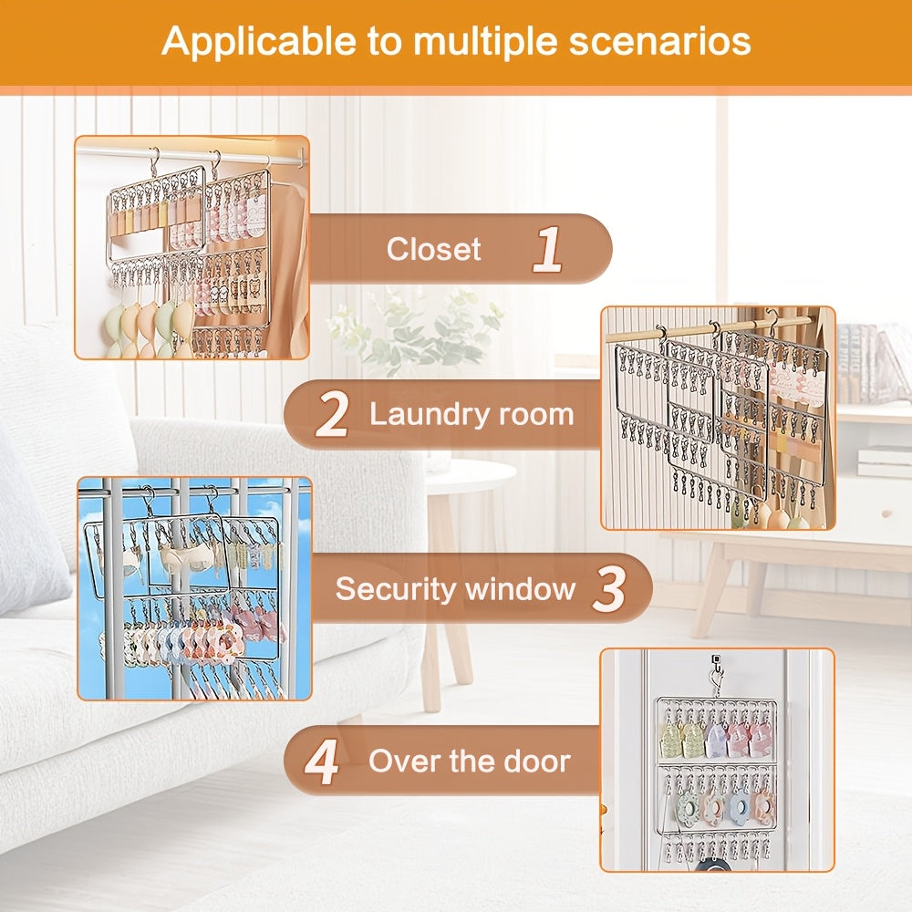2-vånings hattorganisatör i garderoben – slitstark galge i stål med 20 klämmor för hattar och halsdukar