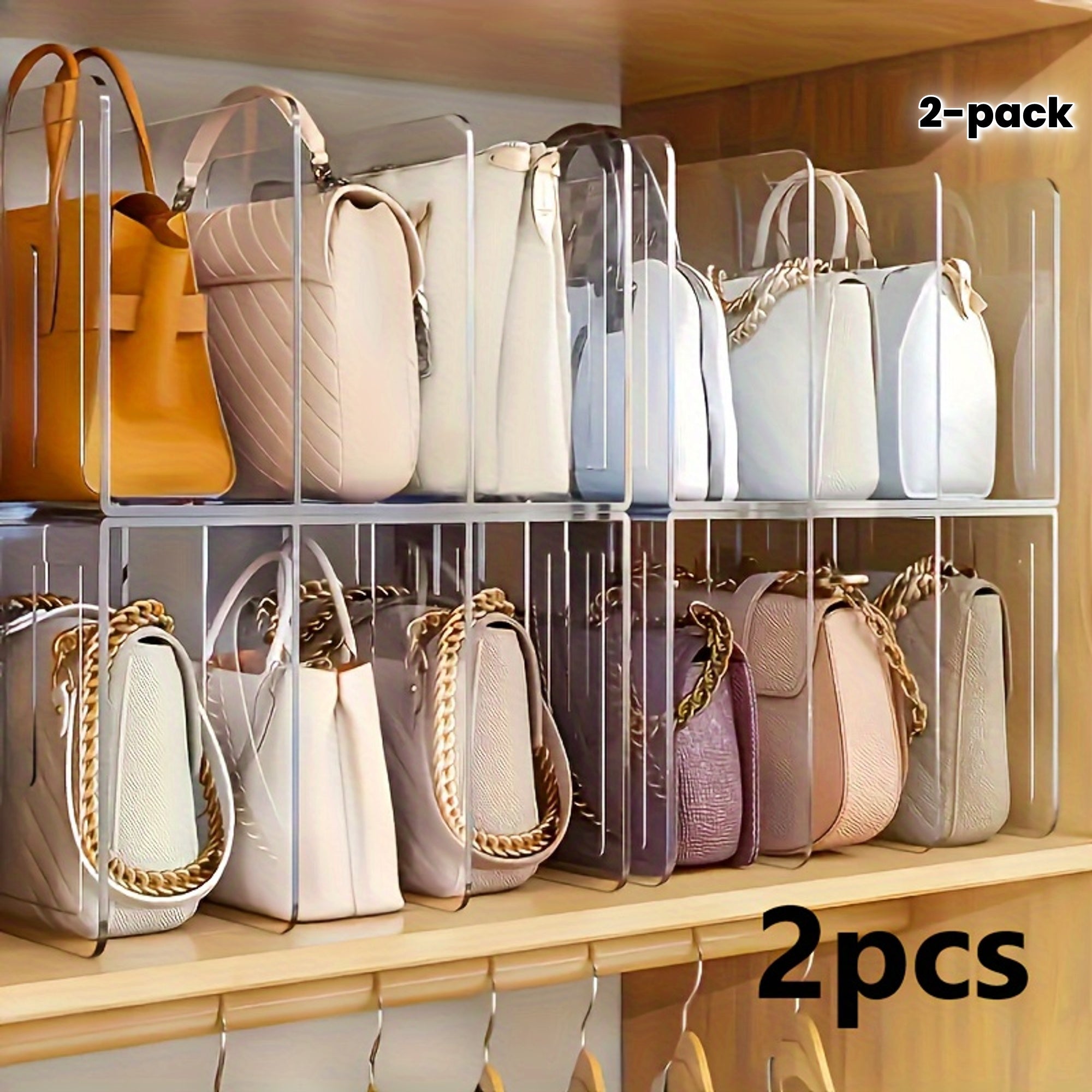 Transparent handväskhållare - 2 akrylorganisatörer för garderob och hyllor