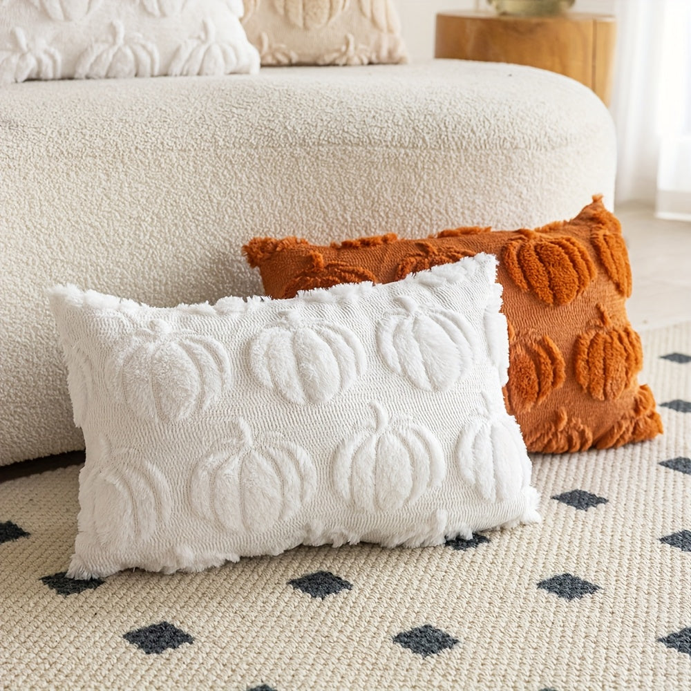 Plyschigt pumpaörngott – Mjukt fuskpäls-kuddfodral för mysig höst- och höstinredning