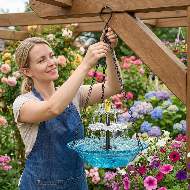 Retro fågelmatare för trädgården med vattenbricka – Hängande utomhusmatnings- och dryckesstation för vilda fåglar