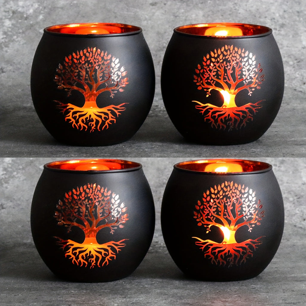 Glasljushållare i Livets Träd – Elegant ljusdekor i guld och svart för bröllop och bordsdekorationer