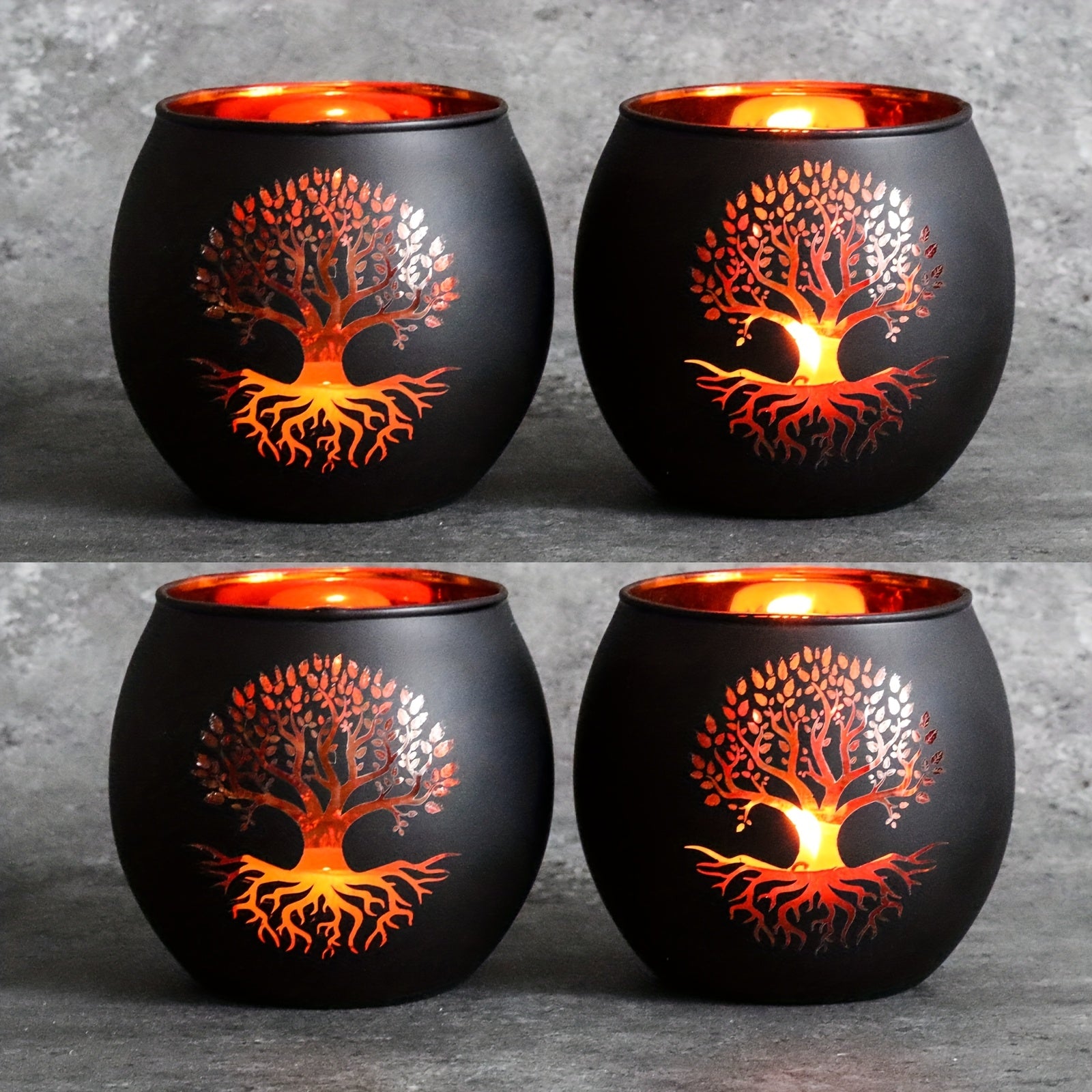 Glasljushållare i Livets Träd – Elegant ljusdekor i guld och svart för bröllop och bordsdekorationer