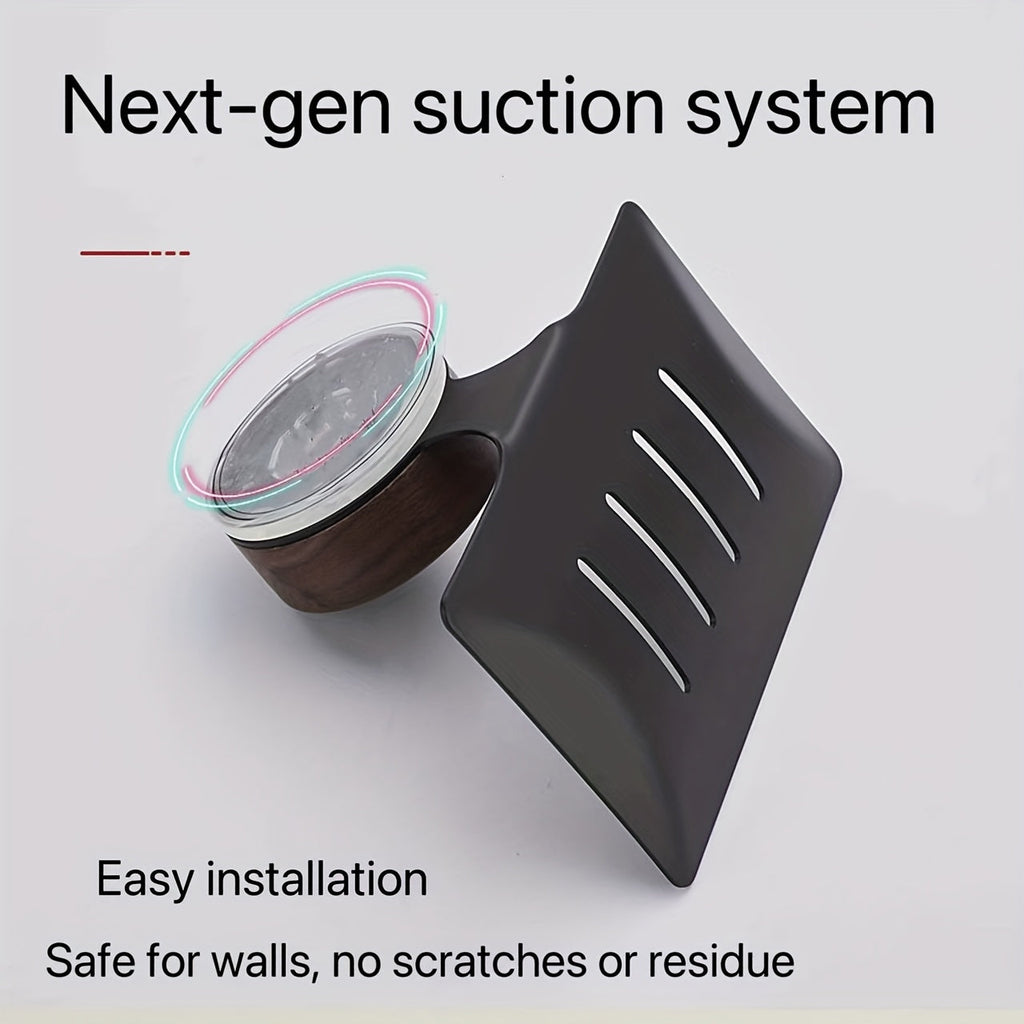 Minimalistisk tvålkopp i valnöt – Väggmonterad sugdesign med snabb dränering