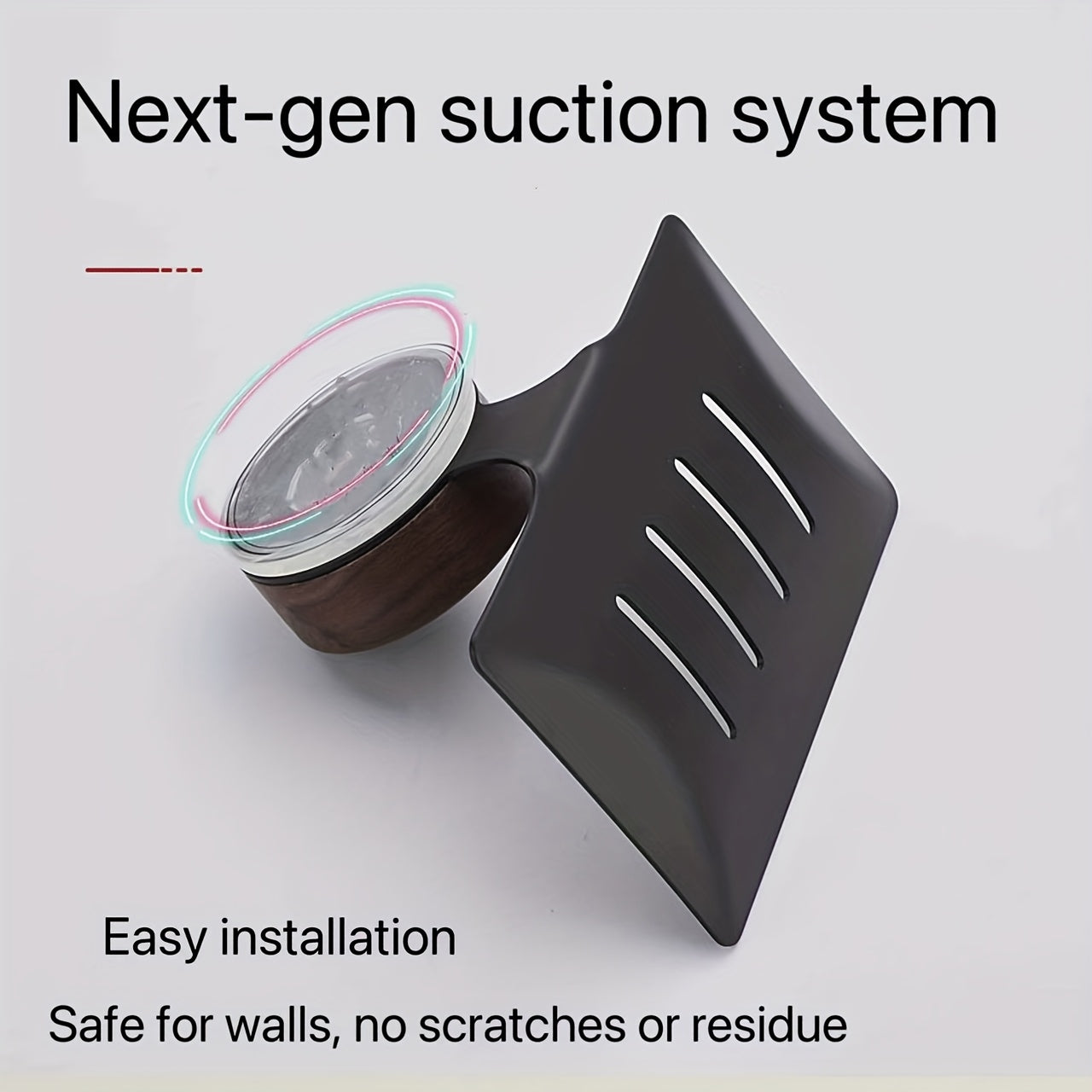 Minimalistisk tvålkopp i valnöt – Väggmonterad sugdesign med snabb dränering