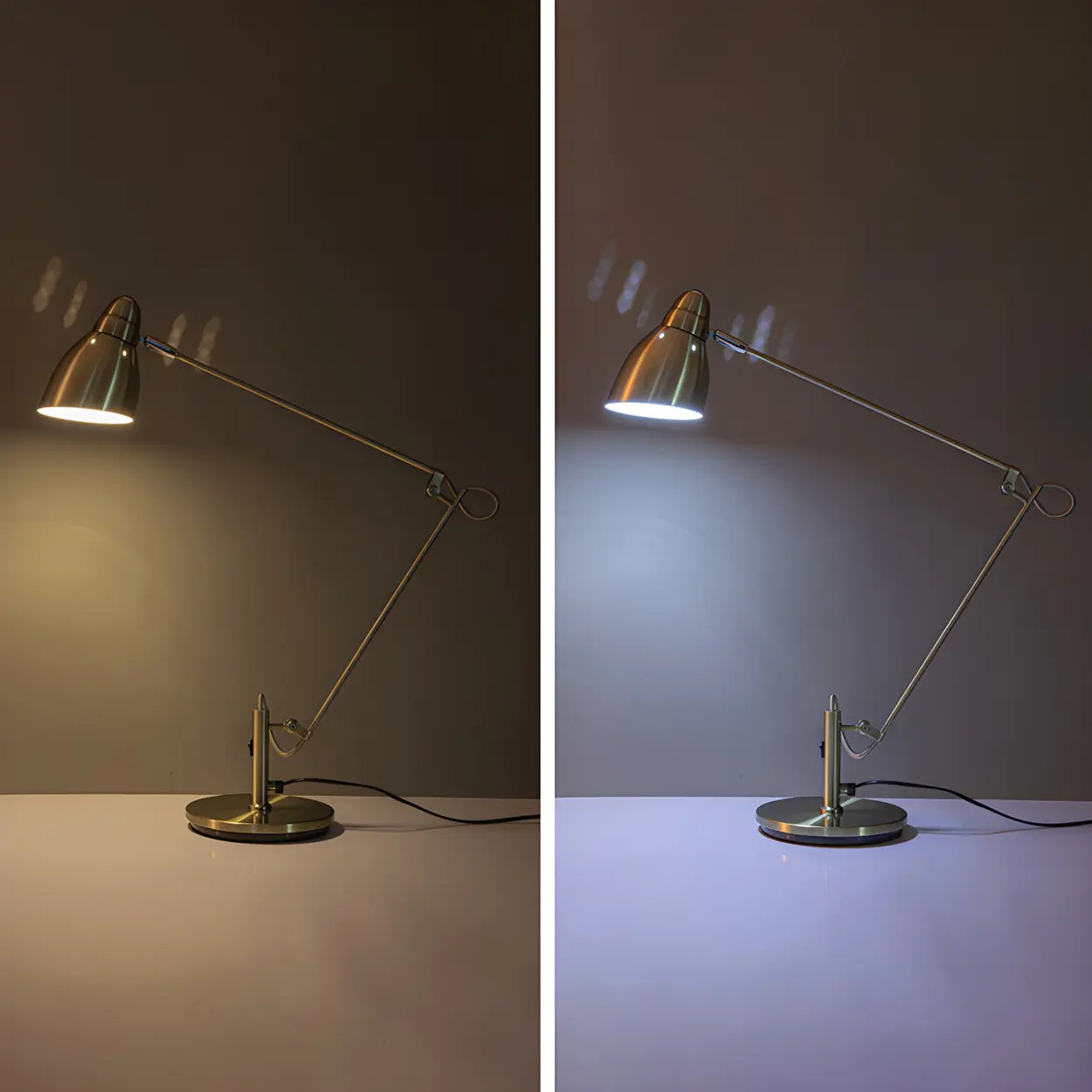 Elegant silverfärgad skrivbordslampa med klockskärm – Modern metallbordslampa för studier och arbetsytor