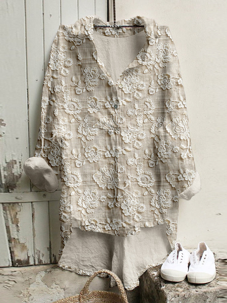 Damblus med vintagemotiv och blommönster