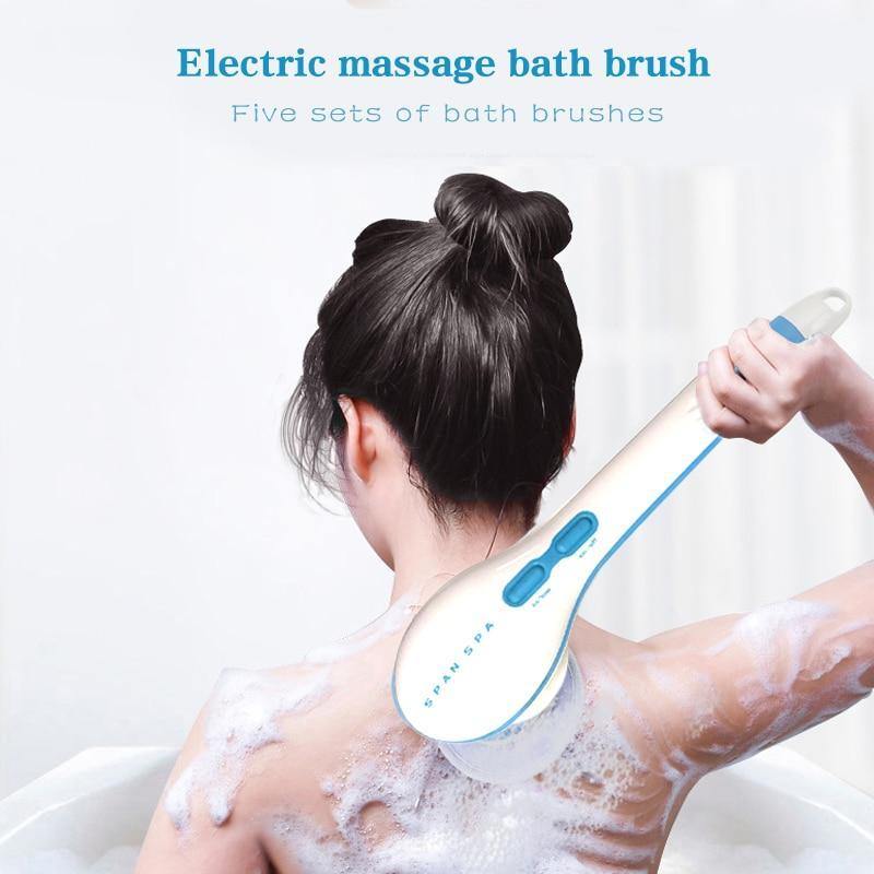 5-i-1 elektrisk kroppsborste - Uppladdningsbar duschskrubber med massage- och exfolierande huvuden