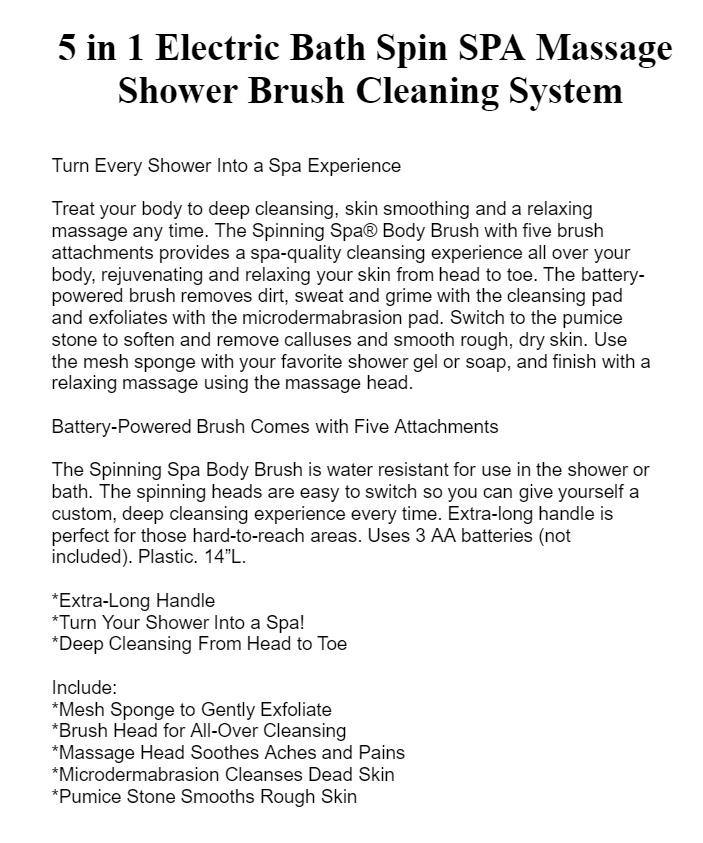 5-i-1 elektrisk kroppsborste - Uppladdningsbar duschskrubber med massage- och exfolierande huvuden