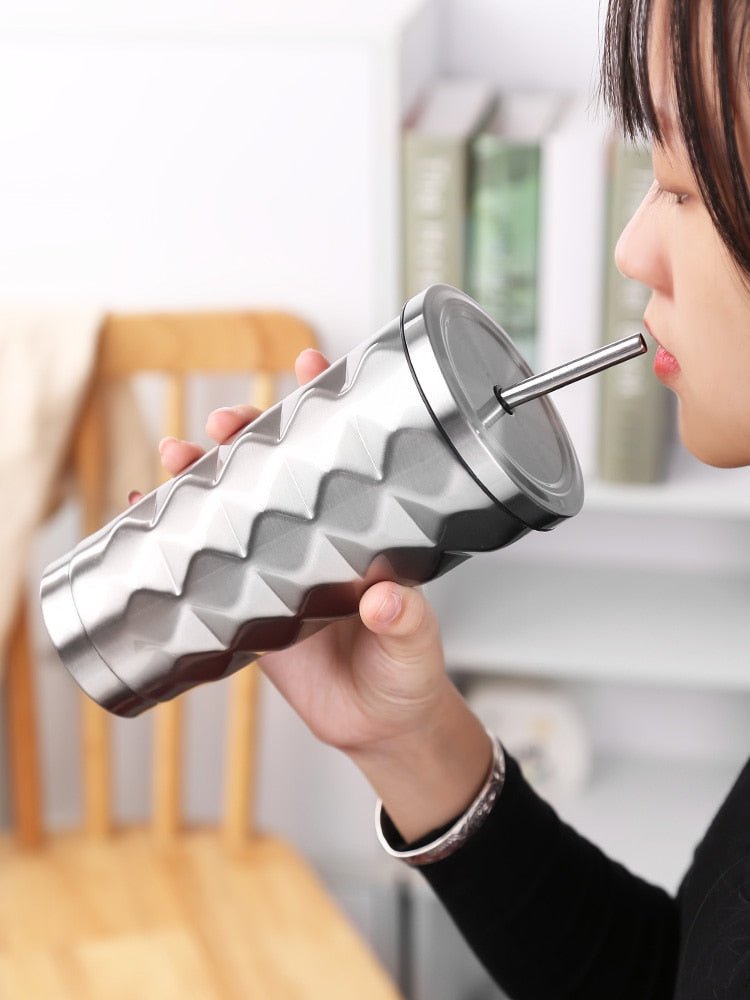 Dubbelväggig resemugg i rostfritt stål – isolerad kaffekopp med säkert lock