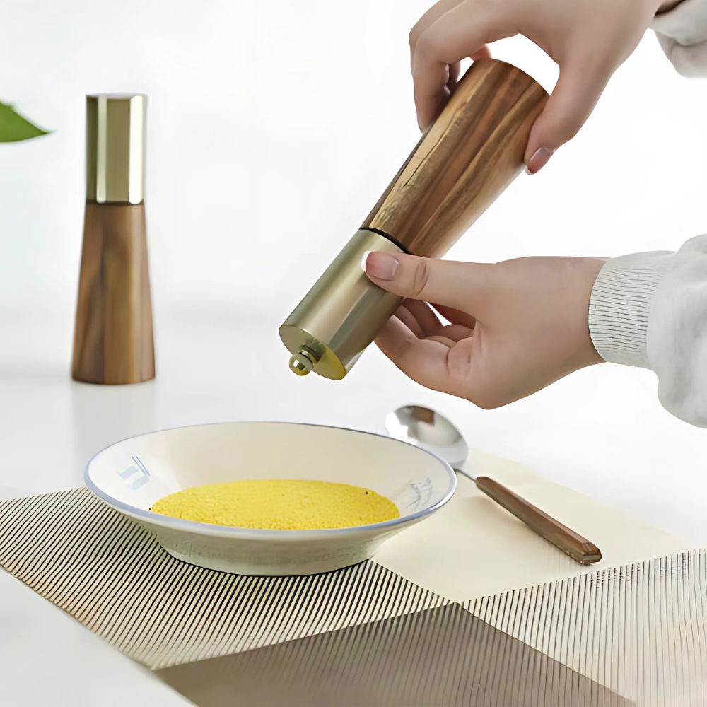 Miljövänlig träkvarn – Smidiga justerbara pepparkvarnar och saltkvarnar