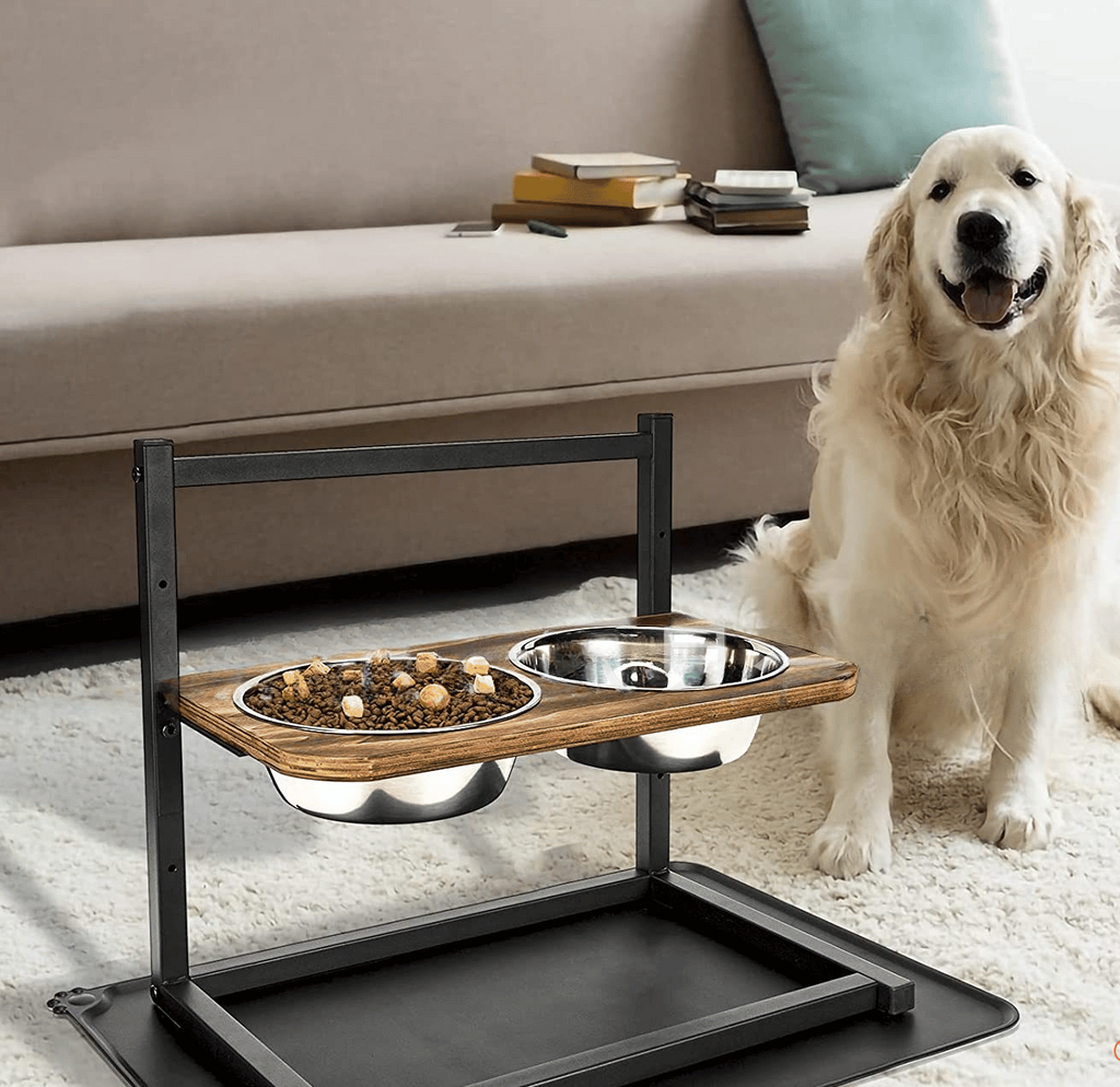 Höjdjusterbar matstation för husdjur – Premium upphöjd hundskål med stålskålar