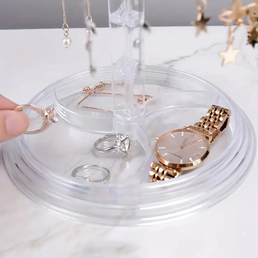 360° roterande smyckesställ – platsbesparande organiserare för halsband och örhängen