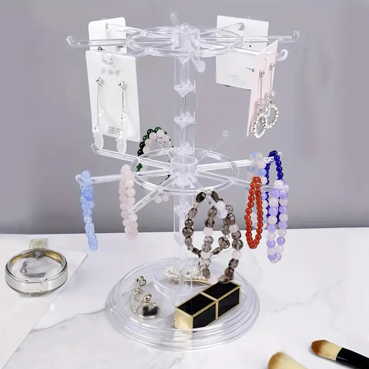 360° roterande smyckesställ – platsbesparande organiserare för halsband och örhängen